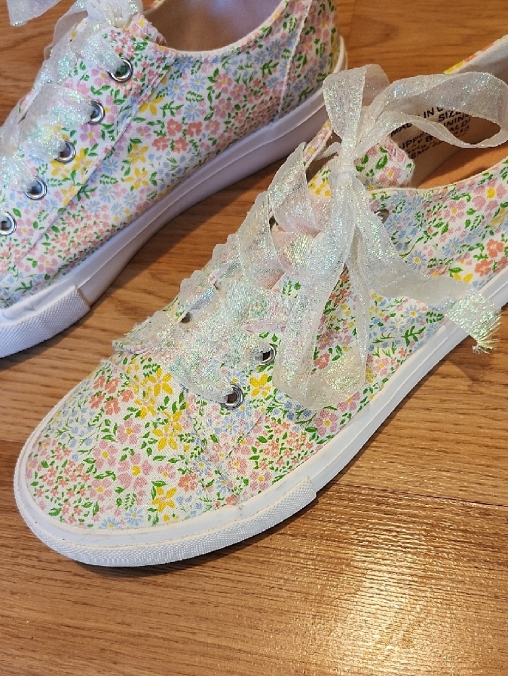 Serra Floral Canvas Sneakers in Pastel Yellow, Pink & Green - Picture 4 of 10